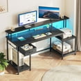 thumbnail image 1 of 55" W Gaming Desk, Computer Desk with LED & Power Outlet, Office Desk with Printer Storage Shelves & Storage Drawer, Reversible Desks Study Table with Monitor Shelf, Black, 1 of 9