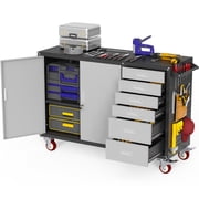 55" W Rolling Workbench with 6 Drawers and Storage Cabinet,1000 LB Capacity Heavy Duty Work Bench with Pegboard and Adjustable Shelf,Garage Workbench with Wheels for Repair Shop/Workshop