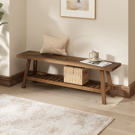 55''W Solid Reclaimed Farmhouse Wood Bench, Narrow Seating Bench for Entryway, Living Room, Indoor and Outdoor