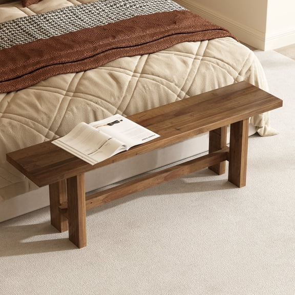 55''W Solid Reclaimed Wood Bench, Farmhouse Narrow Long Seating Bench for Entryway, Living Room, Indoor and Outdoor