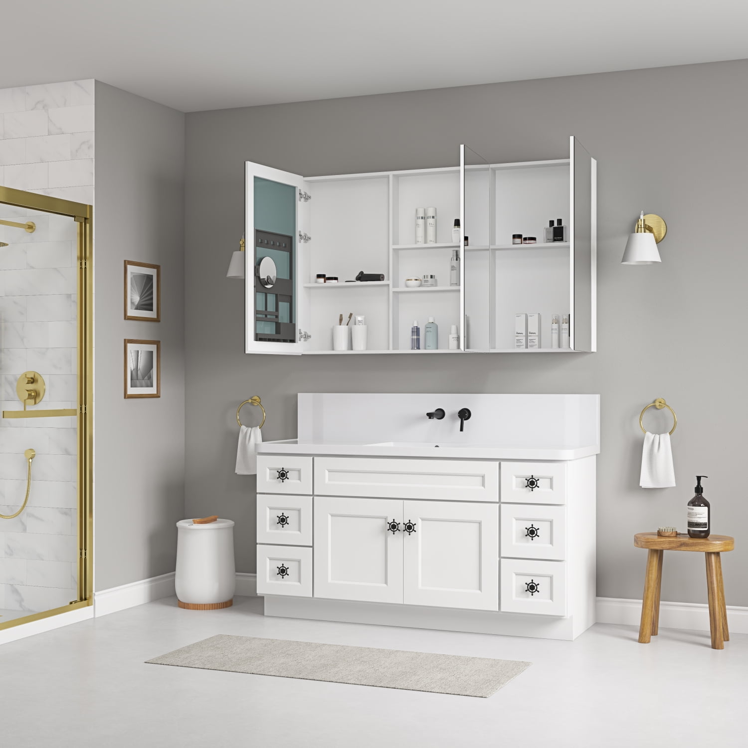 55?????? W x 36?????? H Surface Frameless Mirror Medicine Cabinet Beveled ...