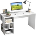 55” White Desk with Bookshelf, Modern Home Office Desk with 3 Tier