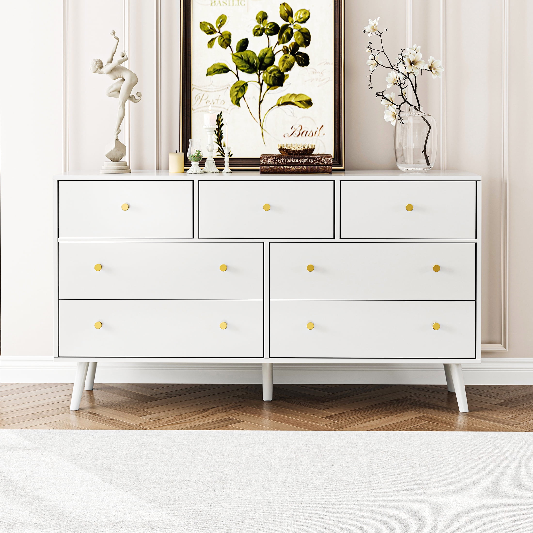 SINROM 55†White Dresser, 7 Drawer Wood Chest, Large Bedroom SINROM 55†White Dresser, 7 Drawer Wood Chest, Large Bedroom