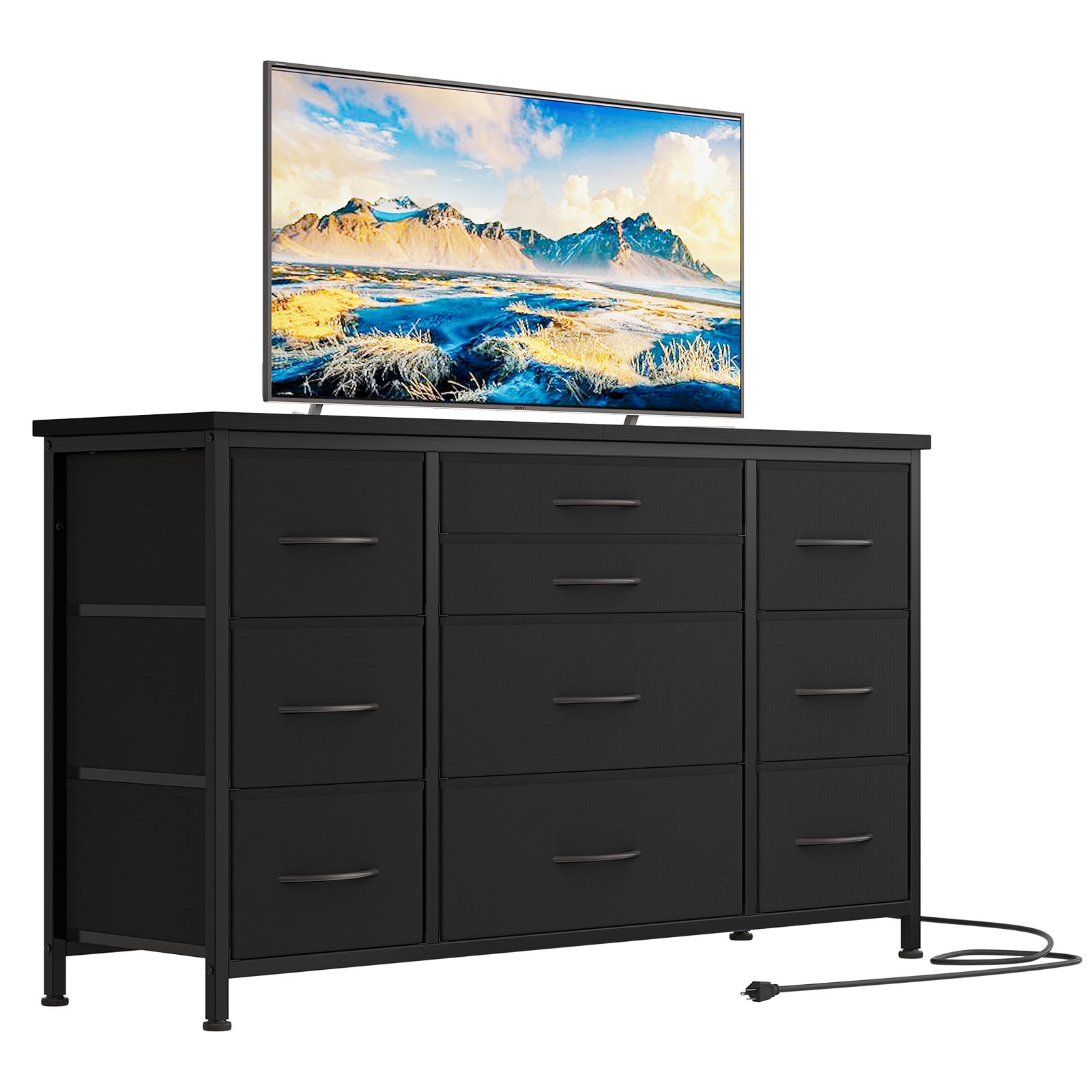 black stand up dresser LACOO Creaser 47.2 in. Black Dresser with Power Outlet, 6-Drawers Dresser for Bedroom, Chest of Drawers, Wooden Dressers