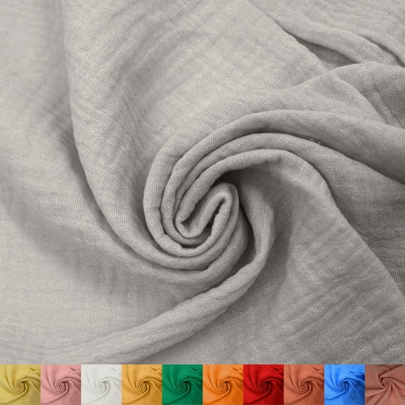 55" Wide 100% Cotton Gauze Fabric by the Yard - 130GSM, Lightweight, 2-Way Stretch, Soft & Breathable - Apparel, Clothing, Headbands, Decorations, Drapery & DIY -Gray