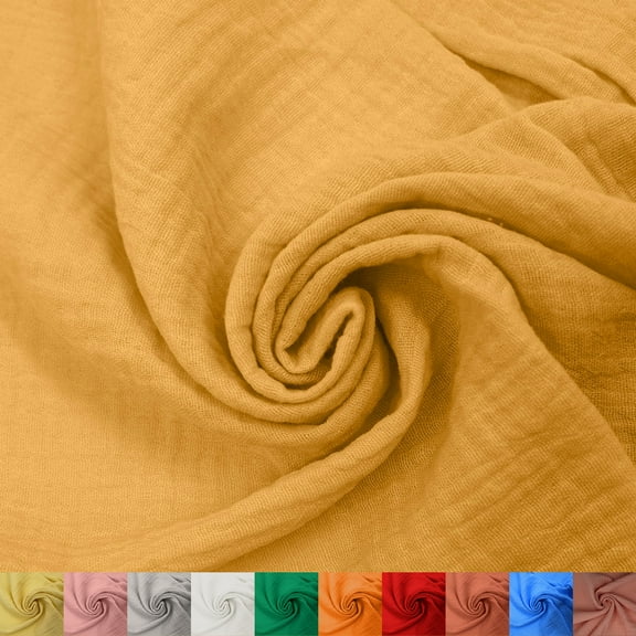 55" Wide 100% Cotton Gauze Fabric by the Yard - 130GSM, Lightweight, 2-Way Stretch, Soft & Breathable - Apparel, Clothing, Headbands, Decorations, Drapery & DIY -Honey Mustard
