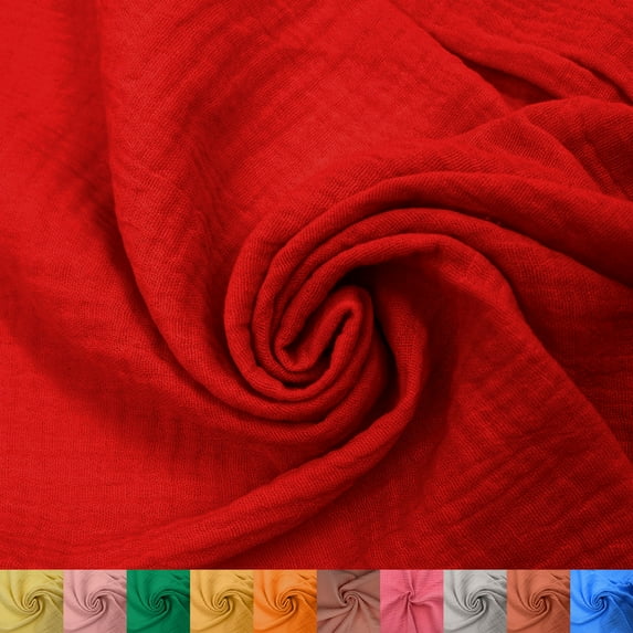 55" Wide 100% Cotton Gauze Fabric by the Yard - 130GSM, Lightweight, 2-Way Stretch, Soft & Breathable - Apparel, Clothing, Headbands, Decorations, Drapery & DIY -Red