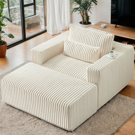 55'' Wide Corduroy Sofa Lounger with Moveable Ottoman