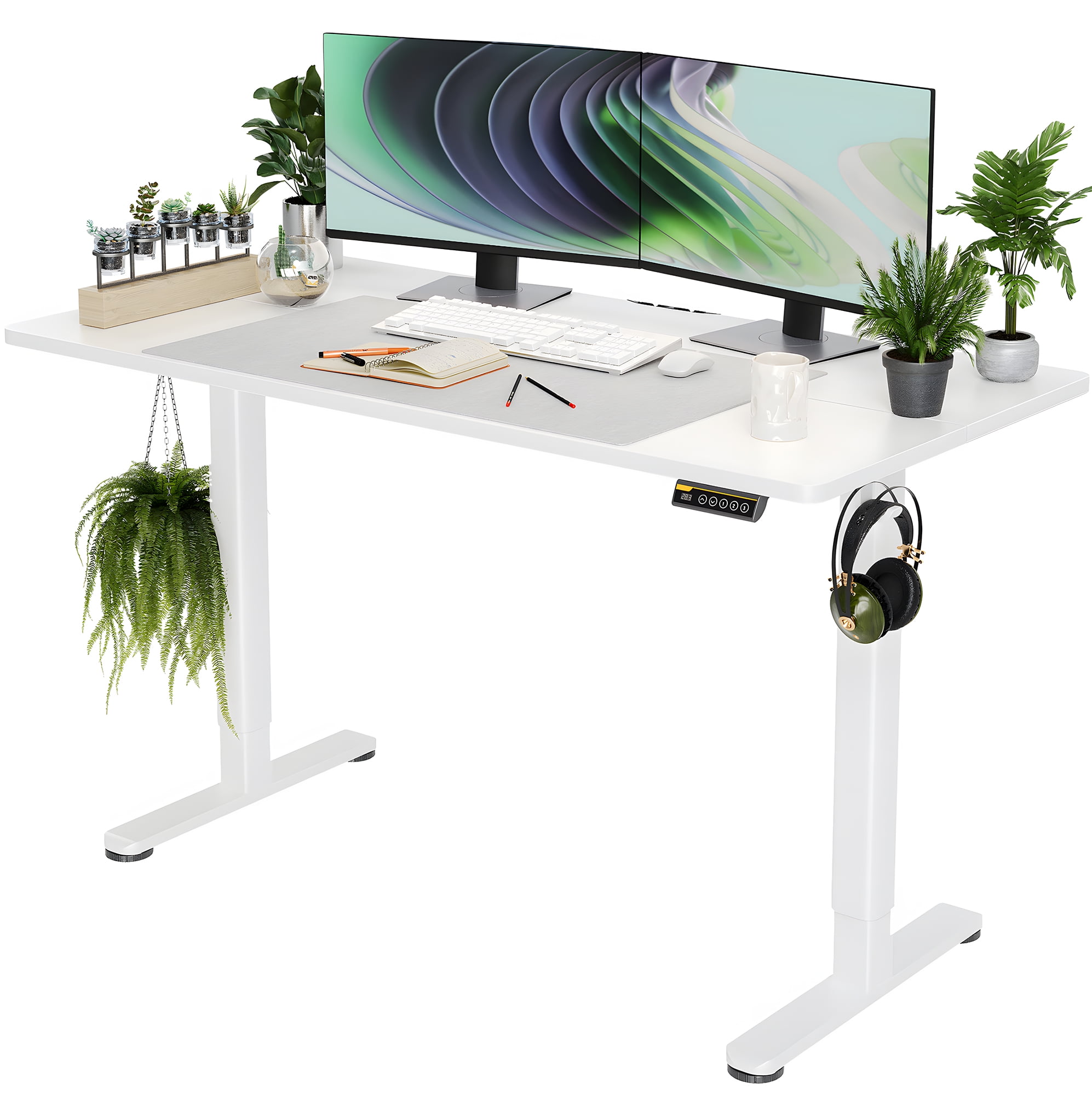 White Adjustable Height Standing Desk with Wood Top, 55" x 24"