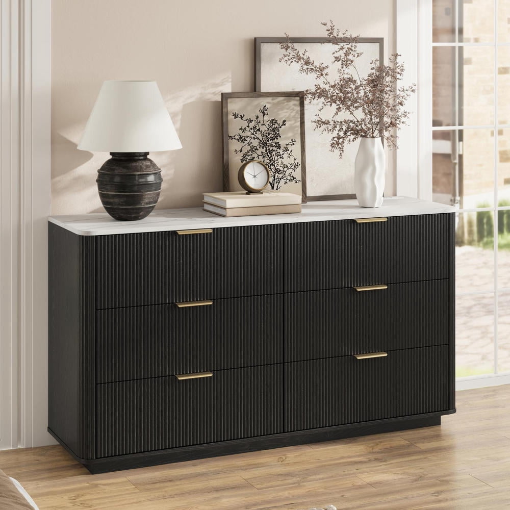 black marble top dresser Adrien 6-Drawer Dresser, it has a high Logan black marble low dresser.