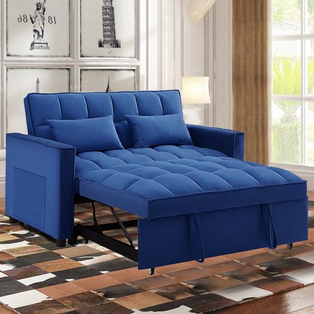 55" Width Convertible Loveseat, Sleeper Sofa, Sofa bed Blue