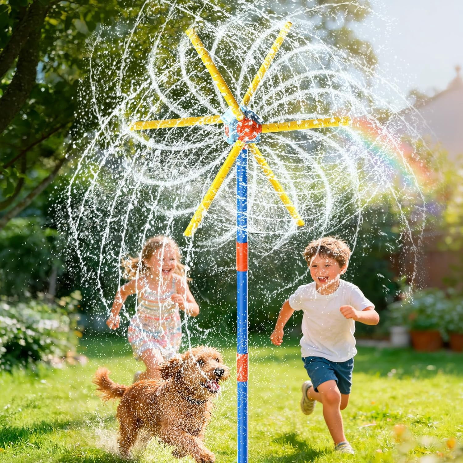 55" Windmill Water Sprinkler Outdoor Yard Toy for Kids, New Upgrades Double-Sided with 6 Blades, 54 Spray Nozzles, 360° Spining Splash Summer Fun Play for Boys, Girls, Pets and Lawn Watering(wwx)