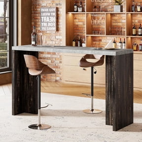 55" Wood Counter Height Bar Table, Rectangular Pub Table with Faux Marble Tabletop, Console Table for Kitchen Living Room Home Bar
