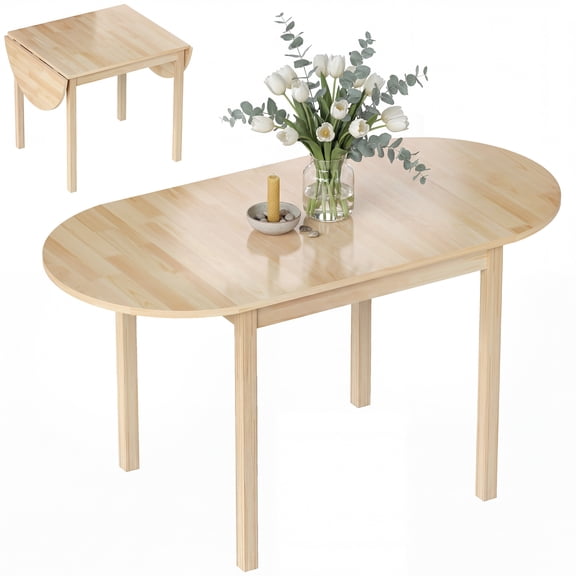 55" Wood Kitchen Table, Drop Leaf Tables for Small Spaces, Natural