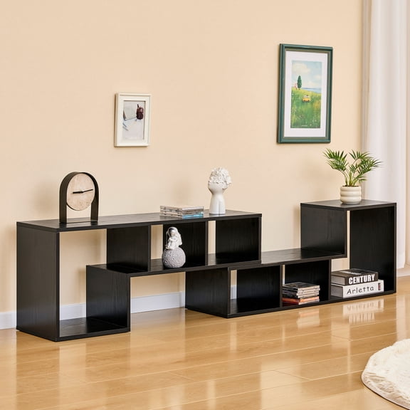 55" Wood L-Shaped TV Stand, 2-Piece Freely Combinable Media Console with Open Storage Shelves