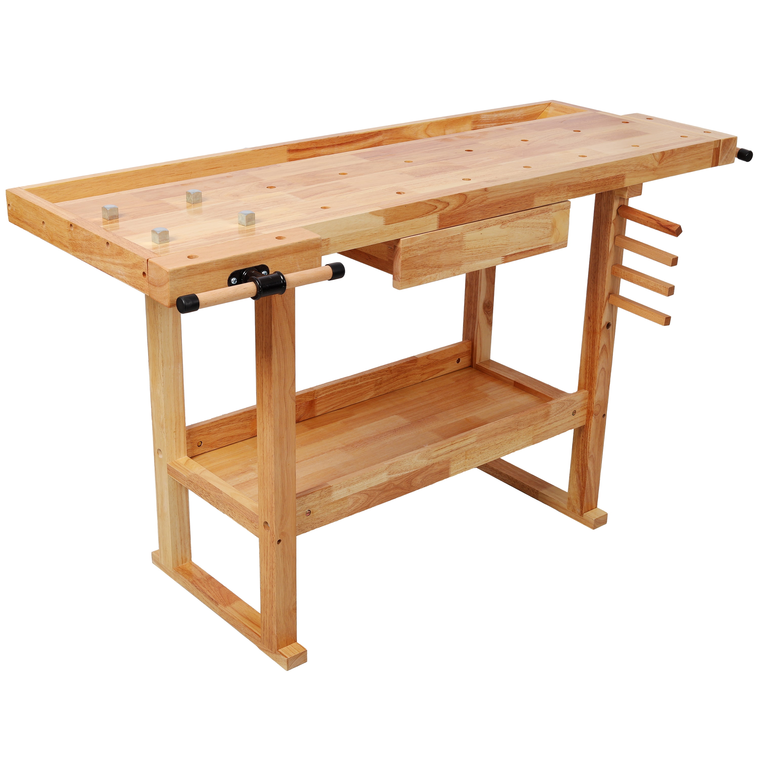 55" Wood Workbench, Heavy Duty Woodworking Bench with Adjustable Handle, 300Lbs Load Capacity Woodworking Table Work Bench with Storage for Garage, Workshop, Home Storage