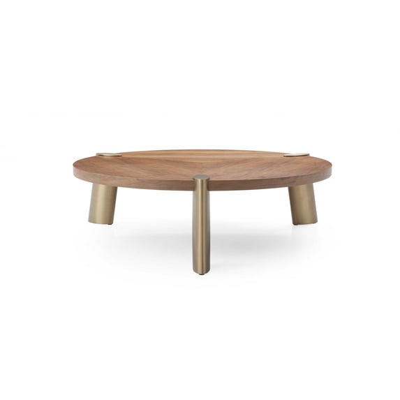 55" X 55" X 17" Walnut Stainless Steel Coffee Table