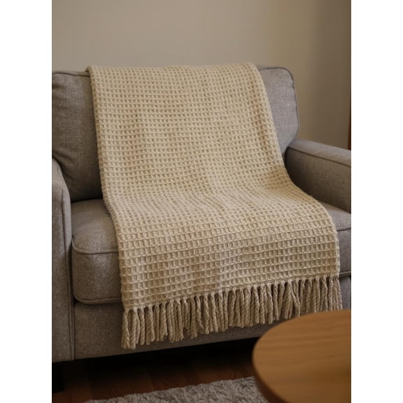 55" X 70" Stone Cotton Blend Woven Plush Throw Blanket with Fringe