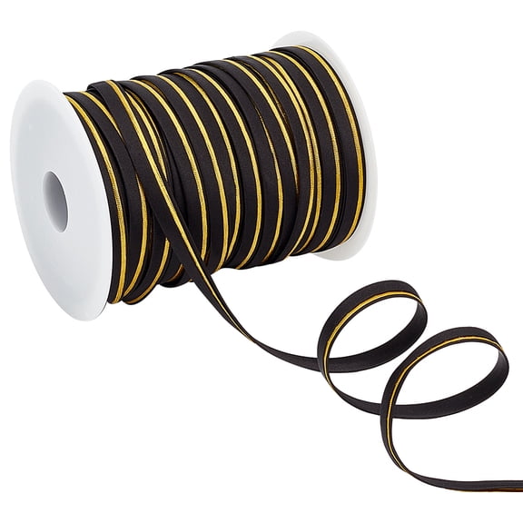 55 Yard Piping Trim,BlackGold Two-Tone Polyester Satin Flat Cord Ribbon for Sewing Flat Cord Tape for Clothing Decoration