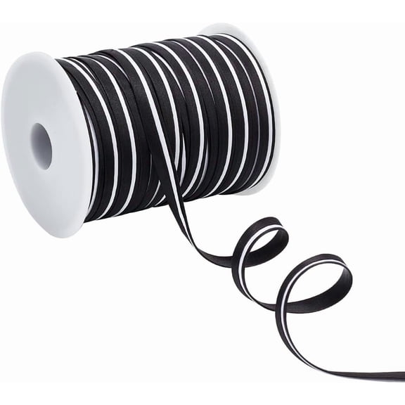 55 Yard Piping Trim BlackWhite Two-Tone Polyester Satin Ribbon for Sewing Flat Cord Tape for Costumes and Upholstery