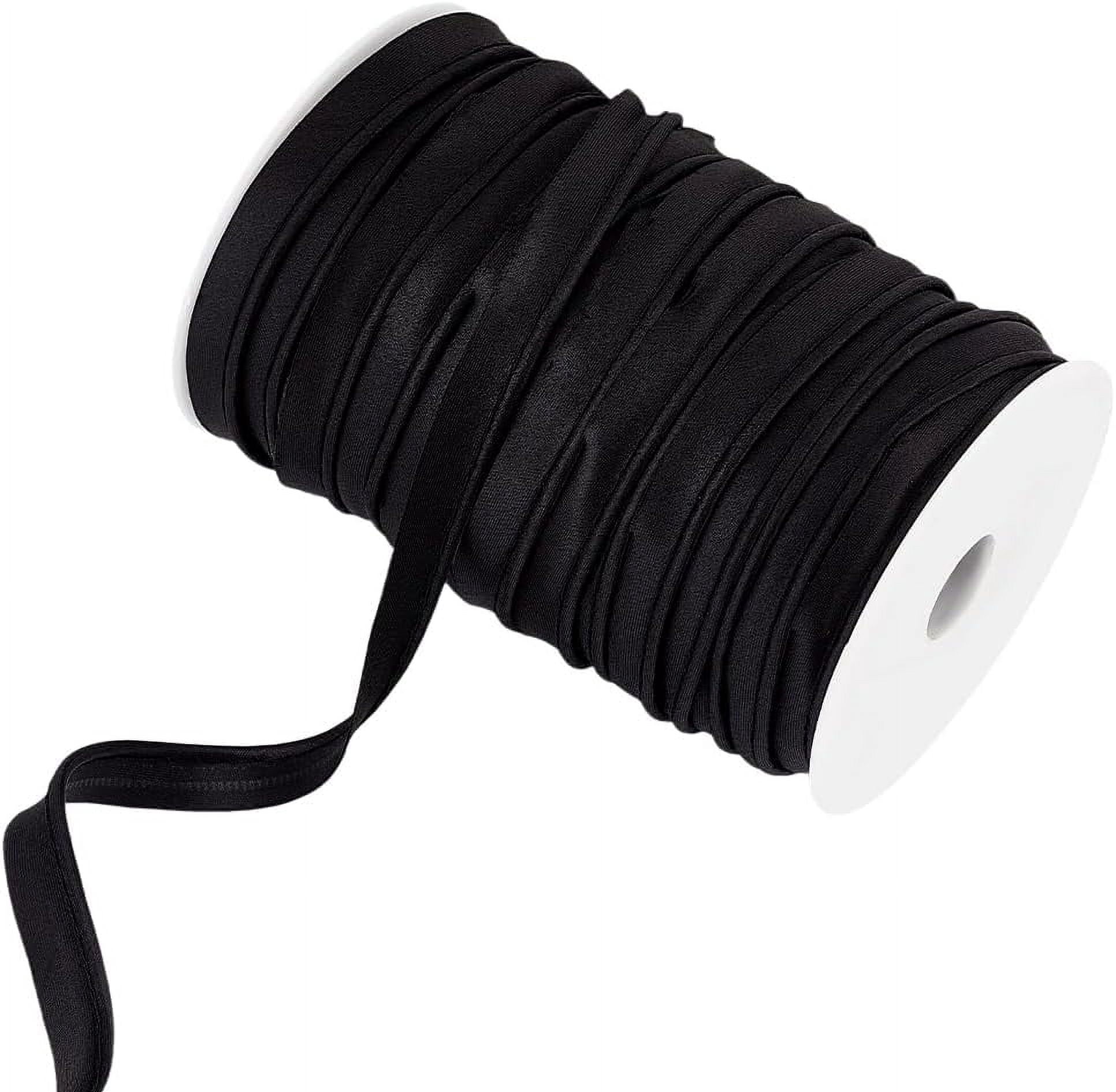 55 Yard Satin Piping Trim 1/2 Inch Black Bias Tape Cord with Cotton Rope Inside Bias Piping Ribbon for Costumes and Upholstery