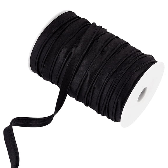 55 Yard Satin Piping Trim Black Bias Tape Cord with Cotton Rope Inside Bias Piping Ribbon Costumes and Upholstery