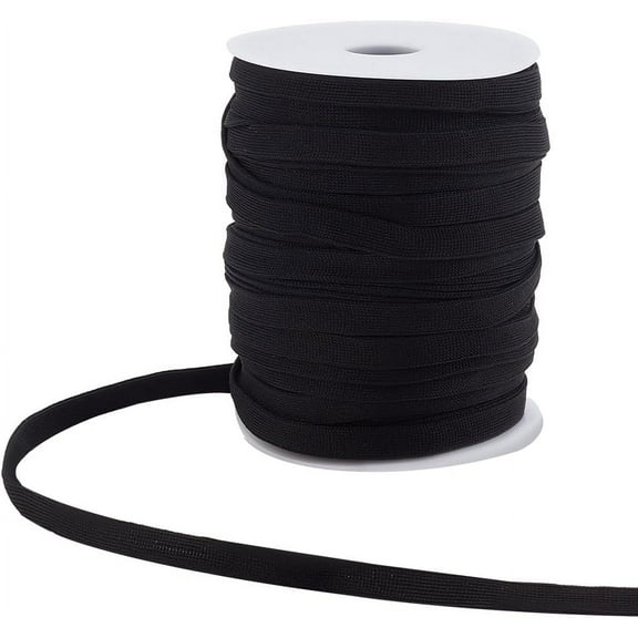 55 Yards Black Replacement Drawstring 0.4 Inch Polyester Flat Draw Cord Knitted Drawcord