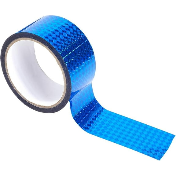 55 Yards Self Adhesive Holographic Reflective Tape Bulk Blue Plastic Waterproof Glitter Masking Decor Tapes for DIY Art Craft Projects Keep Birds Away Home Holiday Packing