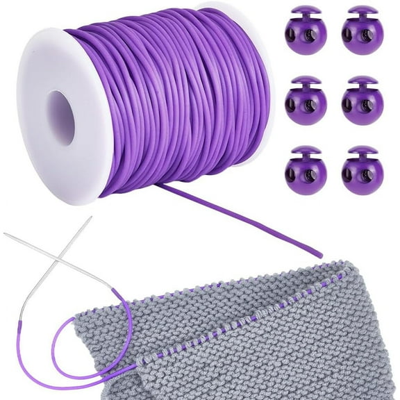 55 Yards Stitch Keeping Cords 2 mm Hollow Rubber Tubing Knitting Barber Cord Stitch Keeper with Plastic Cord Locks for Holding Stitches Bracelet Necklace Beading and Jewelry Making Mauve