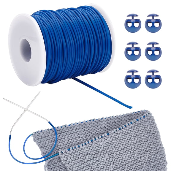 55 Yards Stitch Keeping Cords 2mm Hollow Rubber Tubing Knitting Barber Cord Stitch Keeper with 6 Pcs 0.22 Inch Hole Cord Locks Marine Blue