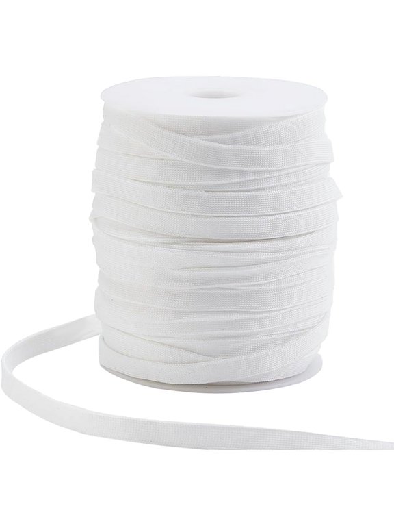 55 Yards White Replacement Drawstring 0.4 Inch Polyester Flat Draw Cord Knitted Drawcord for Pants Sweatpants Jackets Shorts Hoodies for DIY