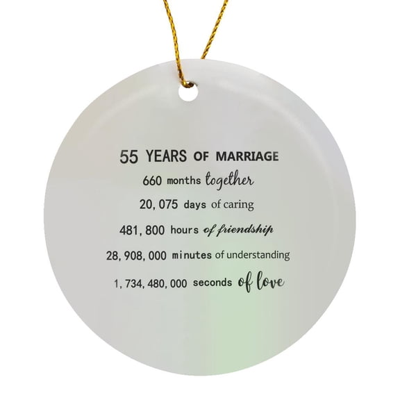 3drose, 55 Years of Marriage 55th Wedding Anniversary in Months Days Hours, Circle Porcelain Ornament