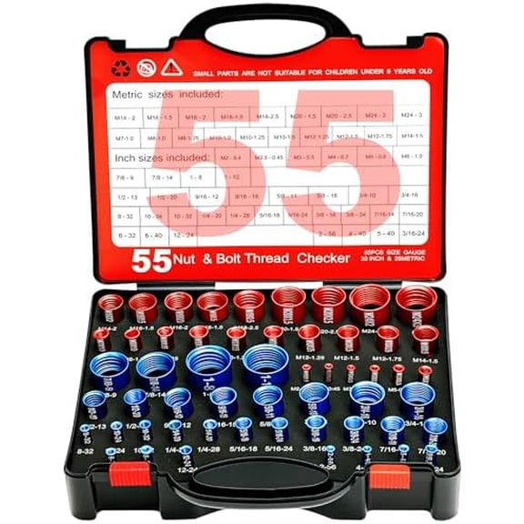55 count Nut and Bolt Thread Checker (25 Metric & 30 Standard), and Nut Identifier Thread Gauge, Detachable Bolt Size Finder Especially for Tight Spaces