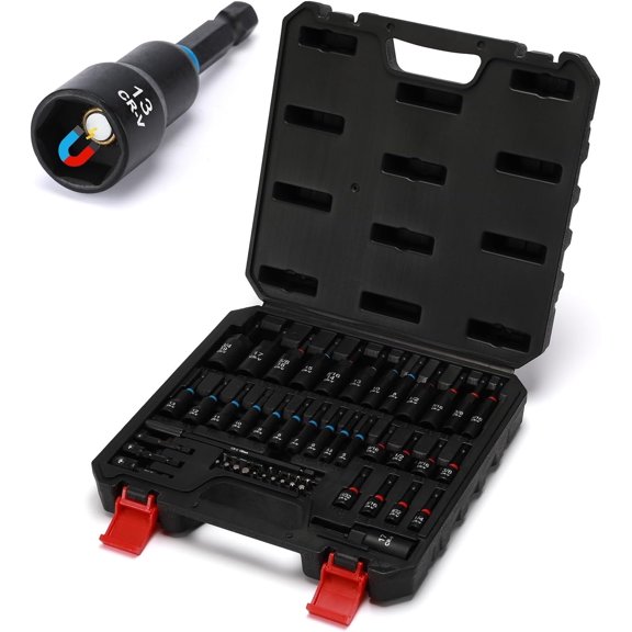 55 count  Nut Driver Set, Metric & SAE   Drill Driver Bit, Deep Nut Driver Set, Wing Nut Driver, 1/4" Quick Change, Heavy Duty Socket Adapters & Bit Extensions, Storage Box