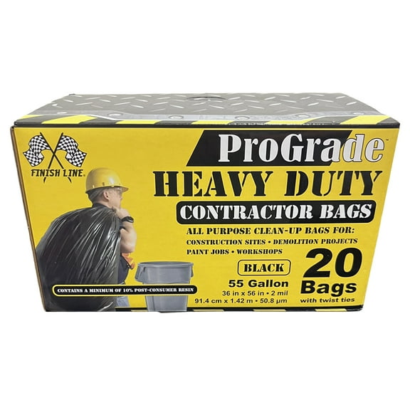 55 gal IPS 13-11109 Black ProGrade Heavy Duty Contractor Bags, 20-Count