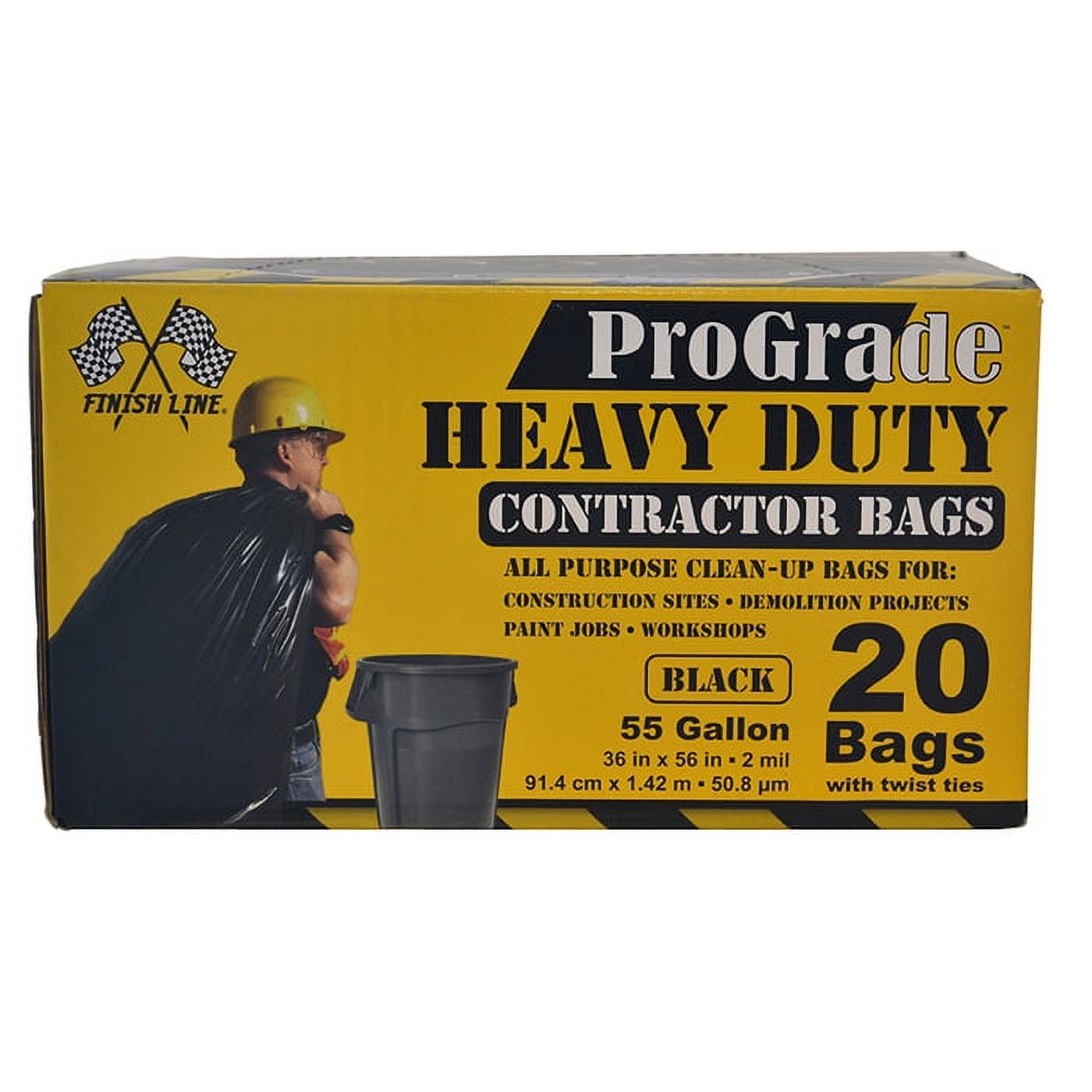 55 gal IPS 13-11109 Black ProGrade Heavy Duty Contractor Bags, 20-Count