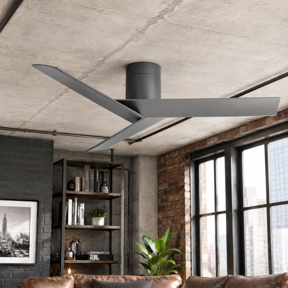 55 in Modern Ceiling Fan Without Light, Flush Mount 3 Blades Propeller Fans, Energy Saving Quiet DC Motor, Indoor Outdoor Loft Gazebo