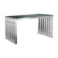 55 in. Namo Clear Tempered Glass Top Slatted Silver Metal Frame Office