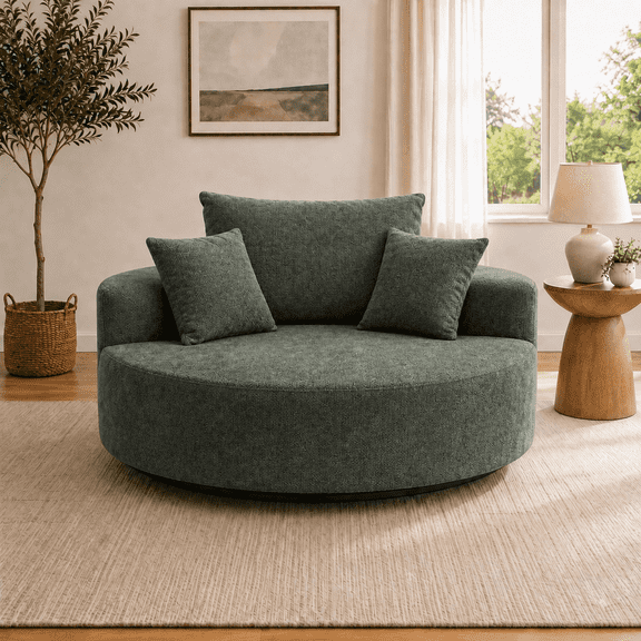 55 in Oversized Boneless Swivel Round Sofa with Pillow Back Cushions