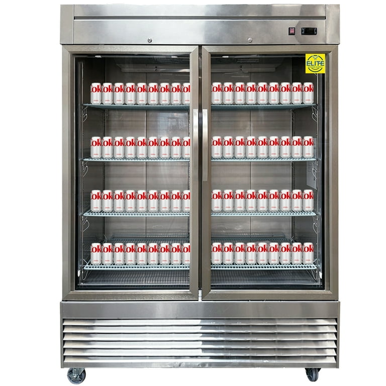 55 Two Glass Door Stainless Steel Commercial Upright Reach-in