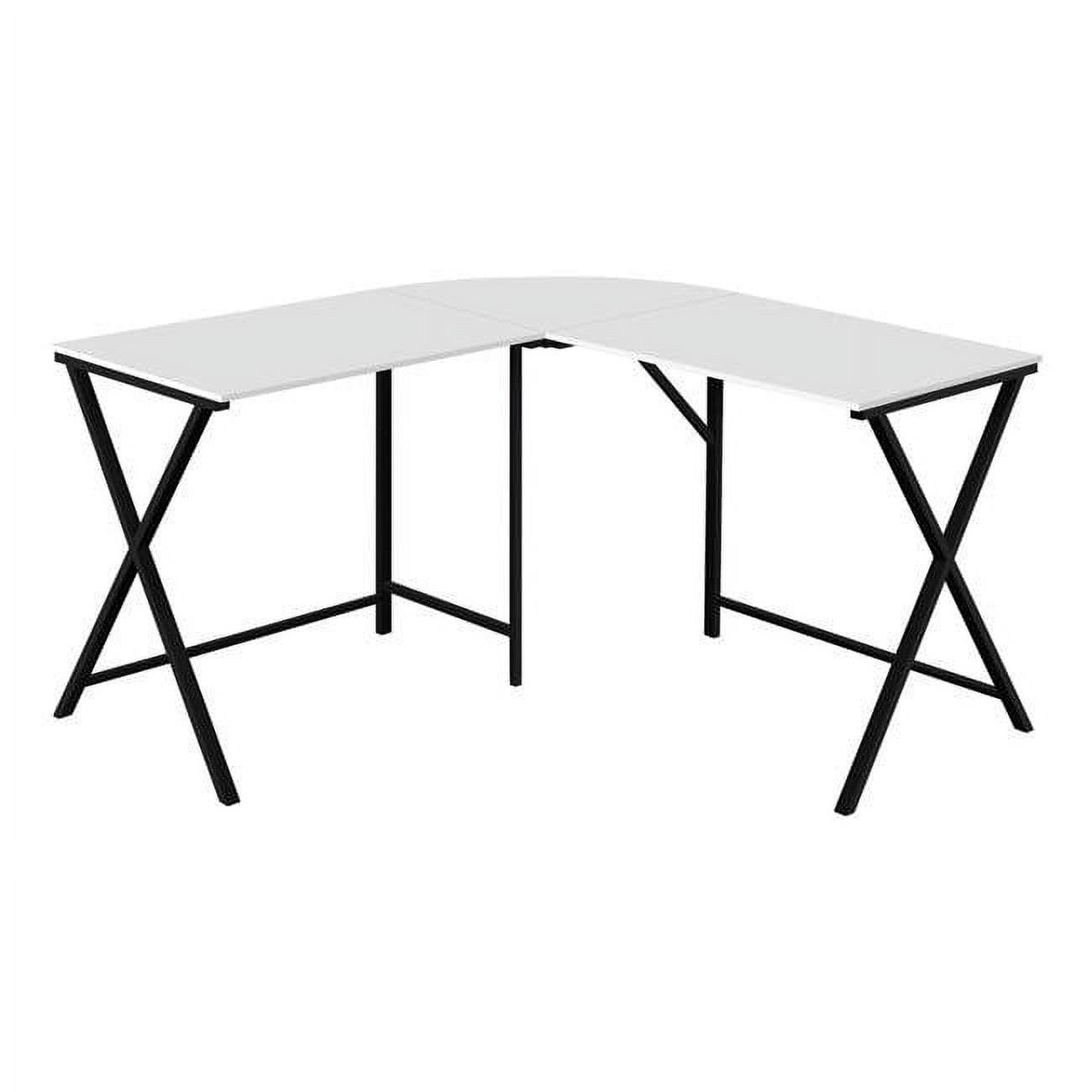 55 in. White Top & Black Metal Corner Computer Desk