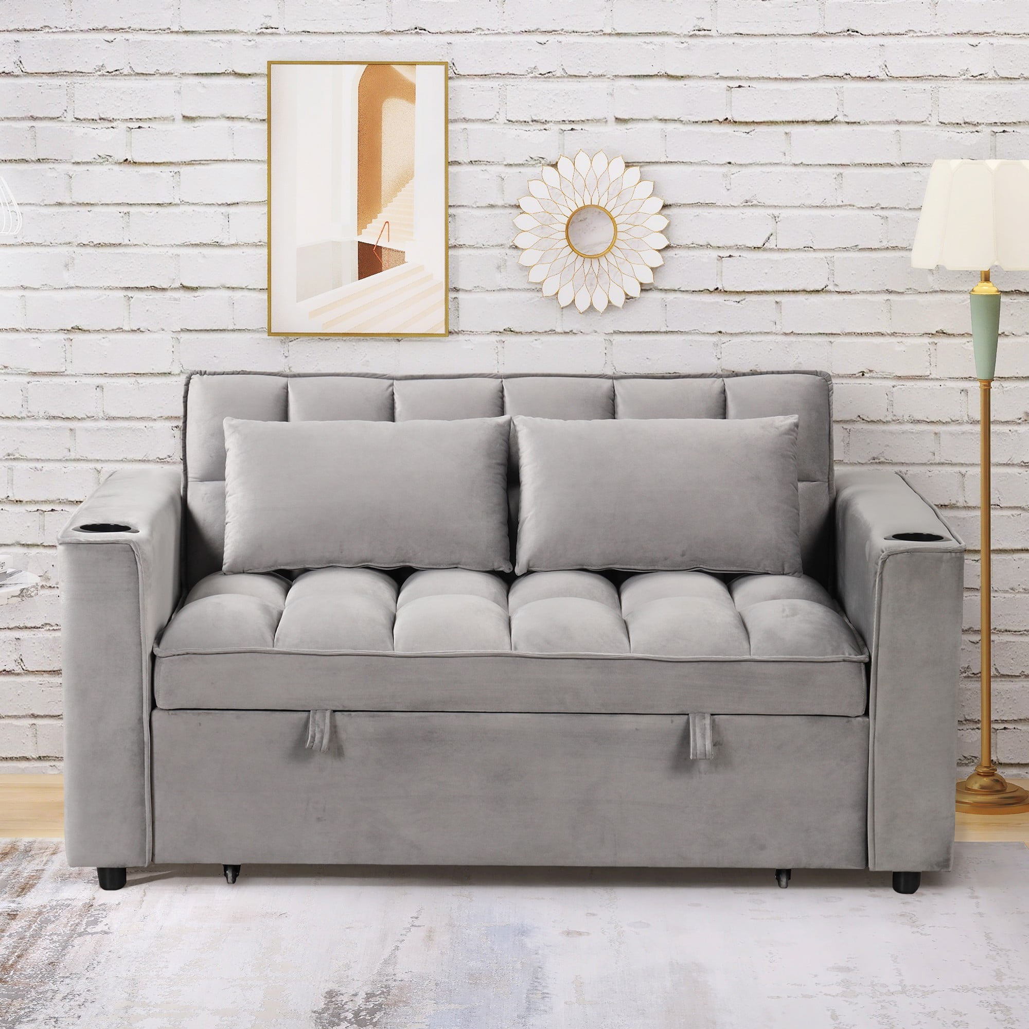 55 inch 4-1 Multi-functional Sofa Bed with Cup Holder, 2 55 inch 4-1 Multi-functional Sofa Bed with Cup Holder, 2