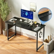 55 inch Computer Desk with Power Outlets & USB Charging Ports, Large Writing Desks for Home Office, Study Table Modern Simple Style with Storage Bag and Iron Hook, Black