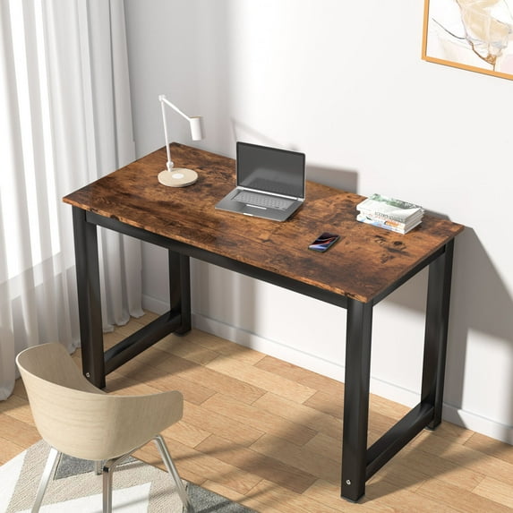55 inch Computer Desk Writing Table Wood Top Metal Frame PC Table for Adult Deep Brown
