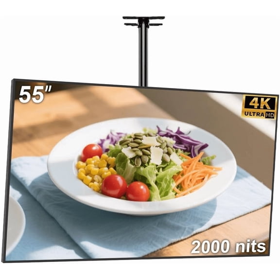 55 inch Digital Signage Display, 4K UHD 2000nits High Brightness Digital Display Board, LCD Monitor Slim Frameless Advertising Display, CMS Remote Publishing, 7/24 Timer Switch,Built-in Speaker