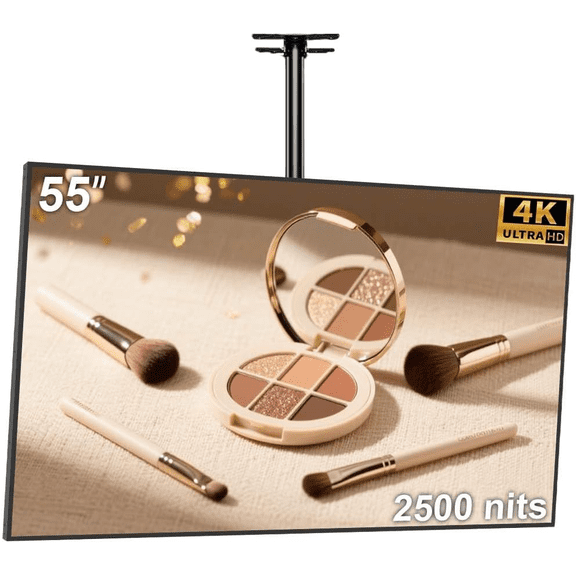 55 inch Digital Signage Display, 4K UHD 2500nits High Brightness Digital Display Board, LCD Monitor Slim Frameless Advertising Display, CMS Remote Publishing, 7/24 Timer Switch,Built-in Speaker