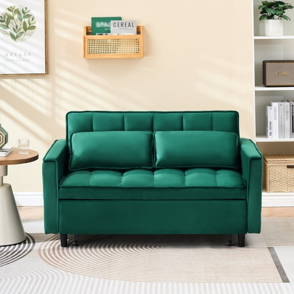 55-inch Green Velvet - Sofa Bed with Pillows - For Relaxing Areas - Protects Waist