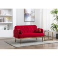 thumbnail image 1 of 55-inch Small Velvet Sofa with two Elegant Moon Shape Pillows, Modern Twin Size Accent Sofa Couch with Golden Metal Legs & Tufted Backrest & Delicate Armrests, Loveseat Sofa for Living Room, Red, 1 of 7