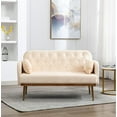 thumbnail image 1 of 55-inch Small Velvet Sofa with two Elegant Moon Shape Pillows, Modern Twin Size Accent Sofa Couch with Golden Metal Legs & Tufted Backrest & Delicate Armrests, Loveseat Sofa for Living Room, Beige, 1 of 6