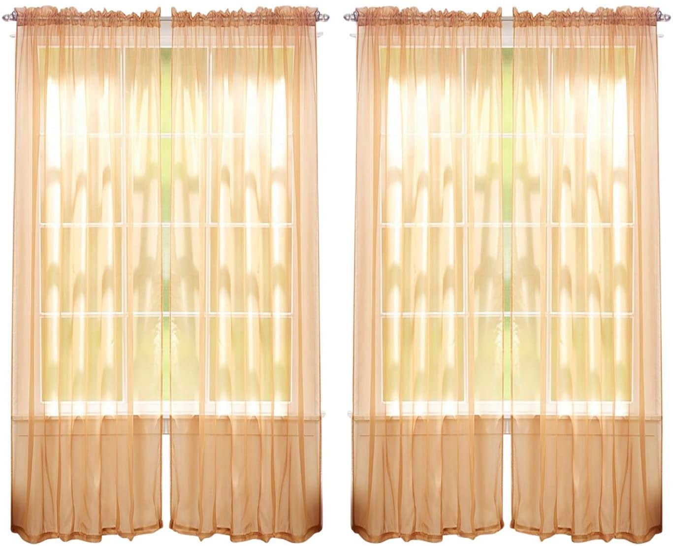 55" inch x 84" inch Sheer Curtains Window Voile Panels, Set of 4 Brown